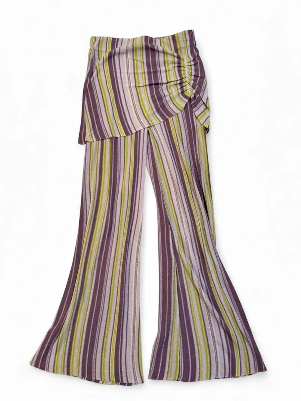 ZARA Striped Flare Pants in Purple & Green Size Small NWT